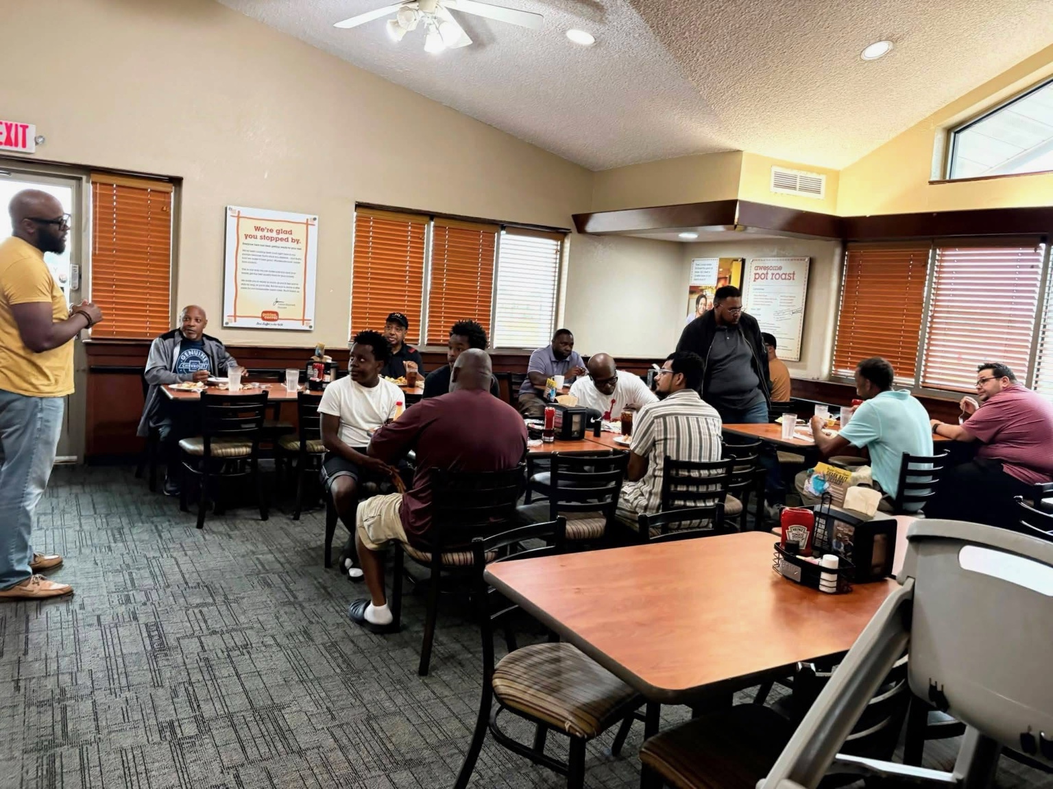 Men of Greater Fellowship sharing breakfast and fellowship